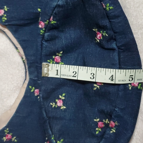 70s Dark Blue Denim Tote w/Embroidered Pink Flowers-Pink Fabric Liner-Velcro-EC - Picture 8 of 13